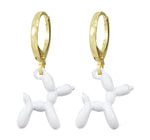Aretes Acero Inoxidable Dorado con Dije Esmaltado Perrito Globo Blanco