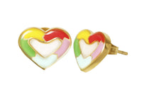 Arete Acero Inoxidable Dorado Corazón Esmaltado Multicolor