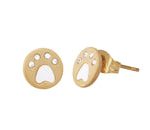 Arete Acero Inoxidable Dorado Huellita Perro con Centro Concha y Cristales 10 mm