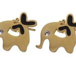 Arete Acero Inoxidable Dorado Elefante Mariposa Esmaltado Negro 15x15 mm