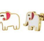 Arete Acero Inoxidable Dorado Elefante Orejas Rosas Esmaltado 11x13 mm