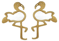 Arete Acero Inoxidable Dorado con Concha Flamingo 14x9 mm