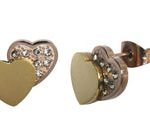 Arete Acero Inoxidable Dorado Corazones Rose Gold con Cristales