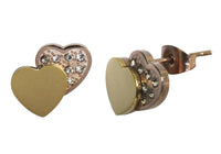 Arete Acero Inoxidable Dorado Corazones Rose Gold con Cristales