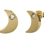 Arete Acero Inoxidable Dorado Luna Bold con Cistal 12x9 mm