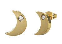 Arete Acero Inoxidable Dorado Luna Bold con Cistal 12x9 mm