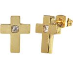 Arete Acero Inoxidable Dorado Cruz Bold con Cistal 12x10 mm