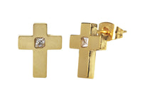 Arete Acero Inoxidable Dorado Cruz Bold con Cistal 12x10 mm