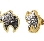 Arete Acero Inoxidable Dorado Elefante Bold con Cristales Gris 12 mm