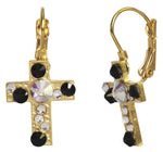 Arete Acero Inoxidable Dorado Cruz con Cristales Bicolor 18x14mm