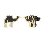 Aretes Acero Inoxidable Camello con Cristales Negro Dorado
