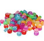 Cuenta Acrílico Luneta de colores con Letra Blanca 6mm