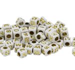 Cuenta Acrílico Cubo Blanco Con Letras Doradas 5mm