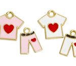 Set Dijes Saga Dorado Blusa Pantalon con Corazon Esmaltado Blanco Rosa Claro