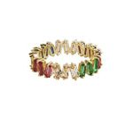 Frau Elegance Anillo Barra Irregular Chapa de Oro con Circonia Rainbow M6