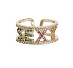 Frau Elegance Anillo Ajustable Chapa de Oro con Circonia Rainbow SEXY