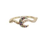 Frau Elegance Anillo Chapa de Oro con Circonia Rainbow Luna M8