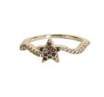Frau Elegance Anillo Chapa de Oro con Circonia Rainbow Estrella M6