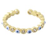 Frau Elegance Anillo Ajustable Dorado Ojos color Aqua con Circonia