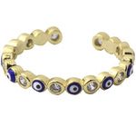 Frau Elegance Anillo Ajustable Dorado Ojos color Azul Rey con Circonia