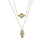 Collar Acero Inoxidable Dorado Niveles Mano Hamsa con Cristales y Ojo de la Suerte con Cristales de Colores